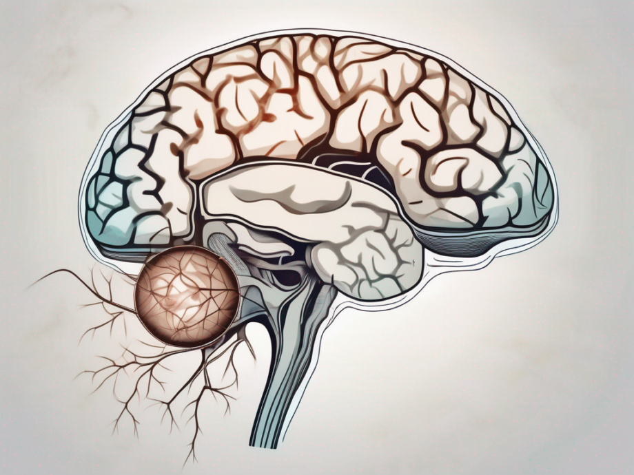 The human brain showing the olfactory bulb and the path of the olfactory nerve through the cribriform plate of the ethmoid bone