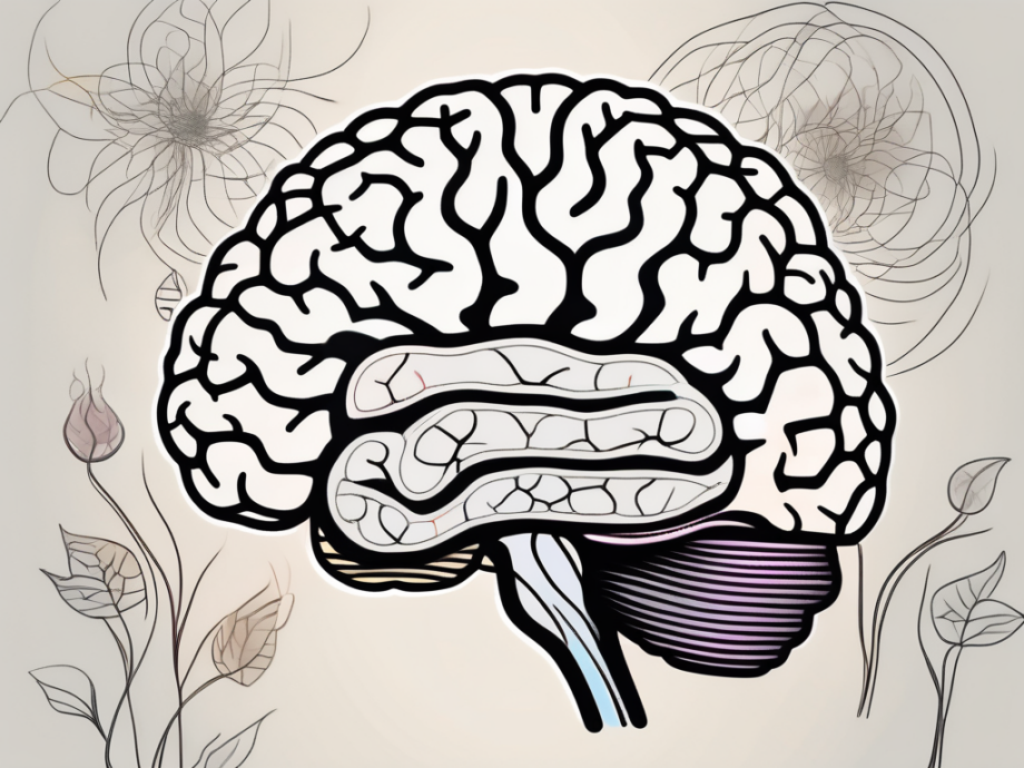 The human brain highlighting the olfactory nerve connecting to the nose